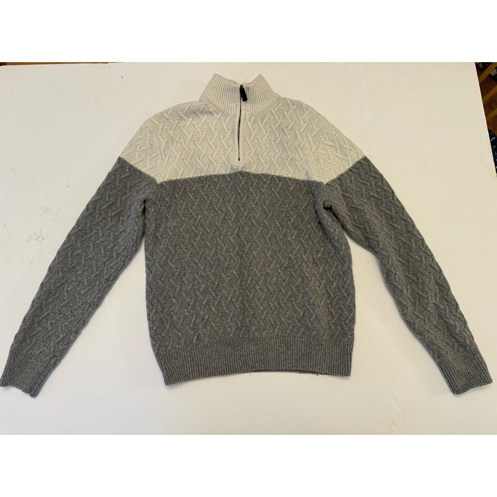 William Rast Men's Sweater‎ Pull Over Quarter Zip White And Grey Knit Large